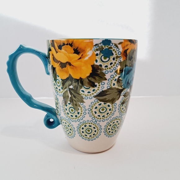 The Pioneer Woman Yellow Blue Roses Country Large Stoneware Mug - Picture 3 of 5